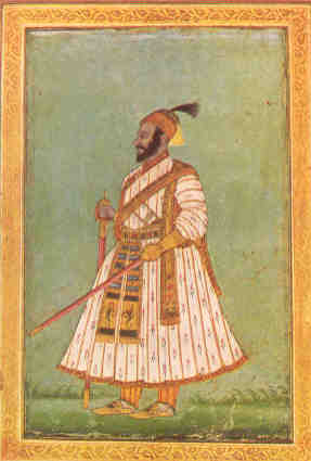छ. शिवाजी महाराज : दख्खनी शैलीतील चित्र, इ. स. १६८५, प्रिन्स ऑफ वेल्स वस्तुसंग्रहालय, मुंबई.