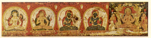 तालपत्रावरील बौद्ध हस्तलिखित सजावत : अंशदृश्य,बंगाल चित्रसंप्रदाय,११ वे शतक.