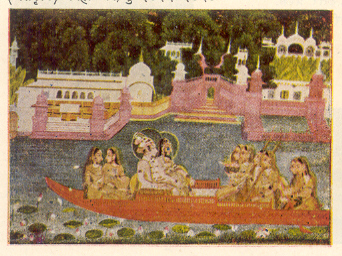 किशनगढ चित्रशैलीतील ‘ प्रेमनौका ’(अंशदृश्य)-निहालचंद,सु.१७३५-१७५७.