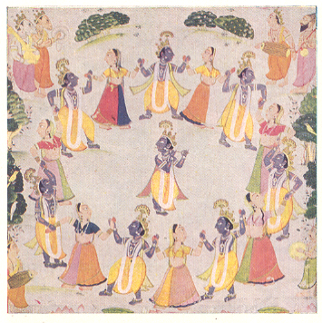 ‘रासमंडल’ (अंशदृश्य), वसोली चित्रशैली, १८ वे शतक