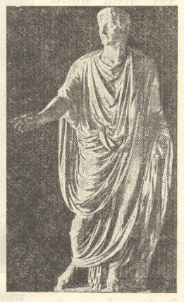 प्राचीन रोमन पुरुषवेश : एक रोमन शिल्पाकृती. 
