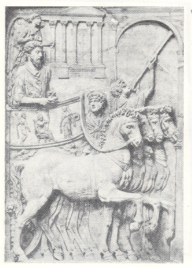 मार्कस ऑरिलियस विजय संपादन केल्यानंतर आपल्या रथातून राजधानीत प्रवेश करतानाचे दृश्य, उत्थित शिल्प, कॅपिटोलाइन संग्रहालय, रोम.