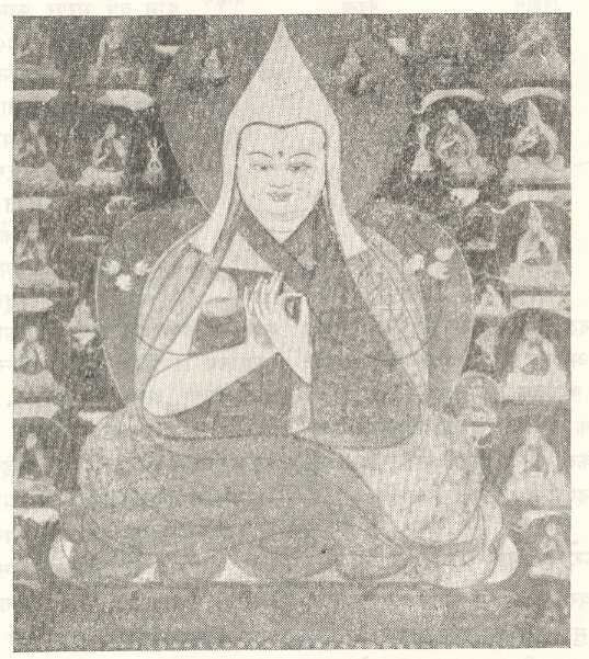 बौद्ध धर्मप्रसारक त्सोङ्‌--खा-पा (चौदावे शतक) ह्याचे अठराव्या शतकातील टंकचित्र.