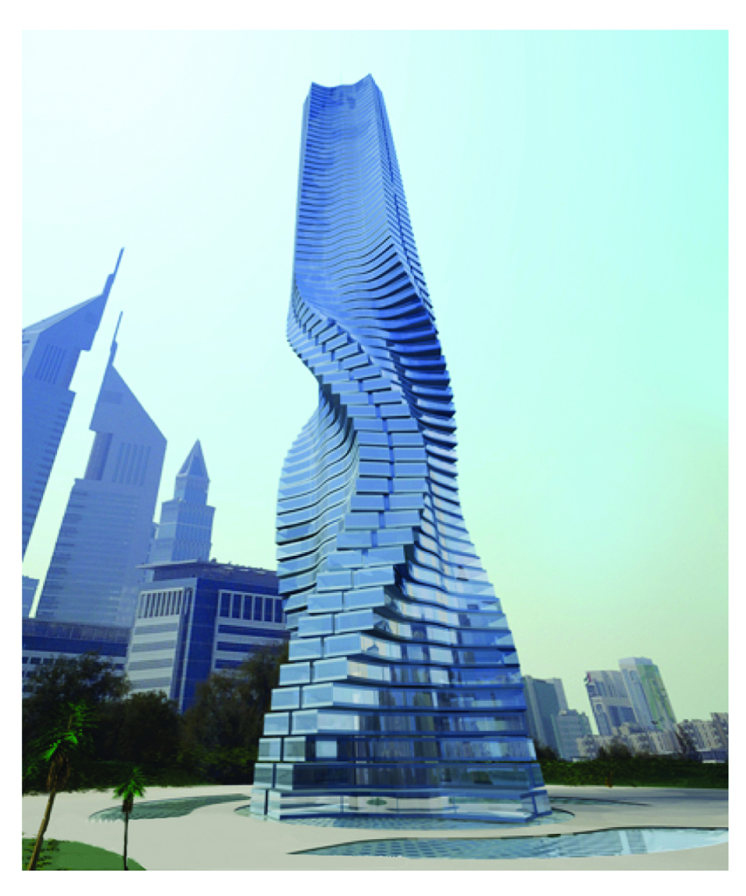 दा व्हींची टॉवर (२०१०) : दुबई येथील वातशक्तिचलित गोल फिरणारी गगनचुंबी इमारत (यामधील प्रत्येक मजला स्वतंत्र रीत्या फिरू शकतो उंची ४२० मी. ८० मजले).