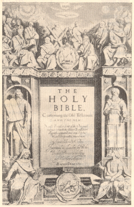 लंडन येथे १६११ मध्ये छापलेल्या बायबलच्या किंग जेम्स आवृत्तीचे शीर्षक-पृष्ठ