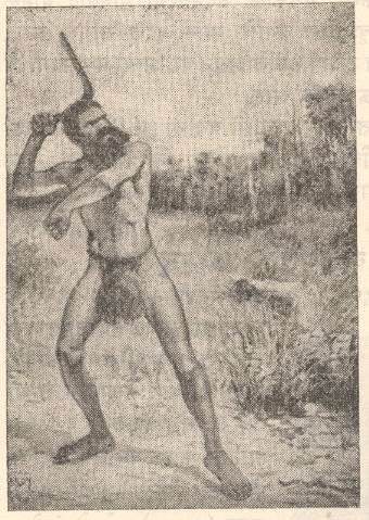 बूमरॅंग फेकण्याच्या पवित्र्यात ऑस्ट्रेलियन आदिवासी.