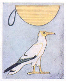 हायरोग्लिफिक अक्षरवाटिकेतील पक्ष्याची रंगीत आकृती, इ.स.पू. २६८०. 