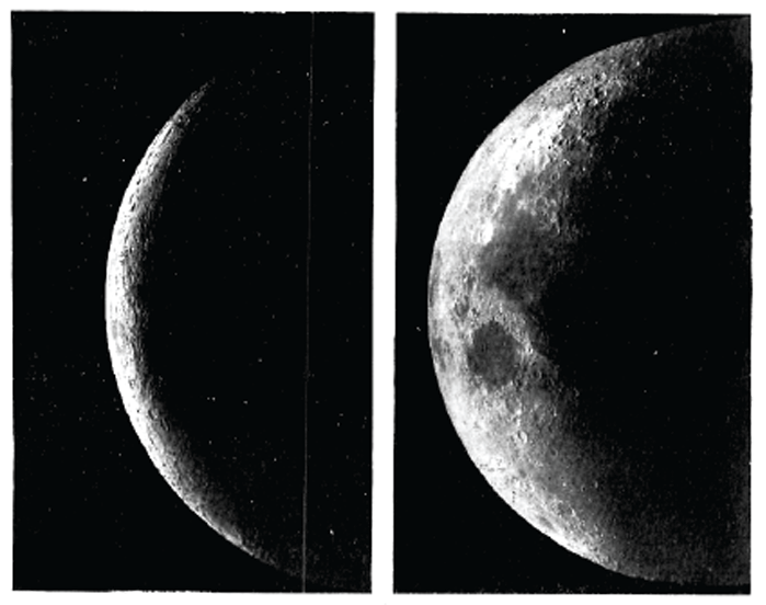 चंद्राच्या कला : डावीकडे तृतीयेची, उजवीकडे पंचमीची