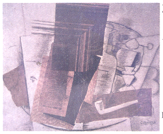 चिक्कणित चित्रण : ' बॉट्‌ल, ग्लास अँड पाइप' (१९१४) - झॉर्झ ब्राक.